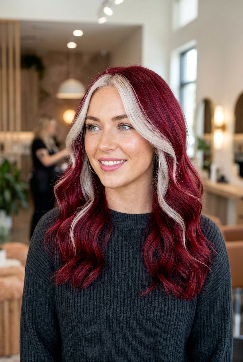 Ruby Red Hair with Blonde Money Piece - 20 red hair with blonde money piece - 20 red hair with blonde money piece