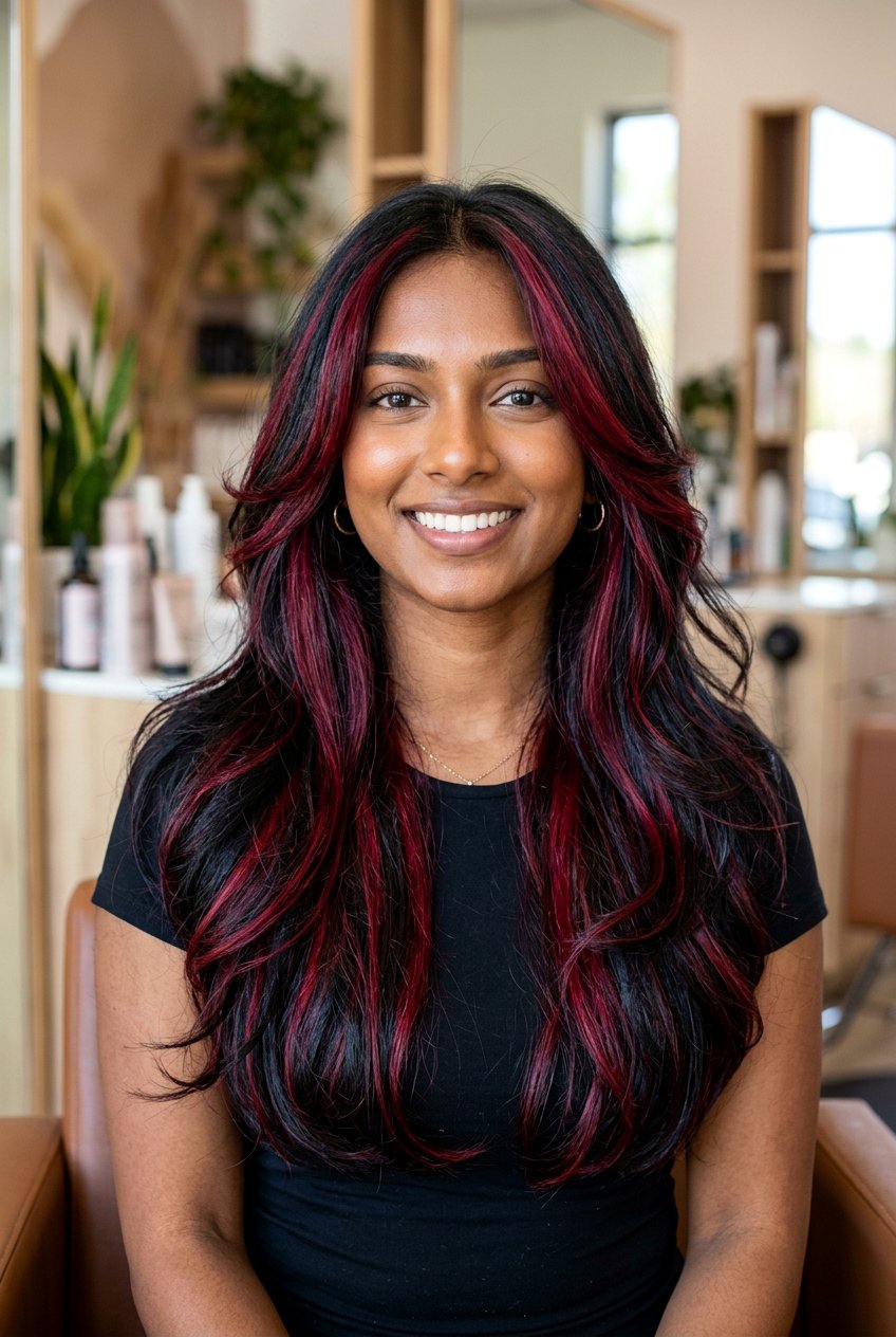 20 Stunning Black Hair With Red Highlights to Inspire You
