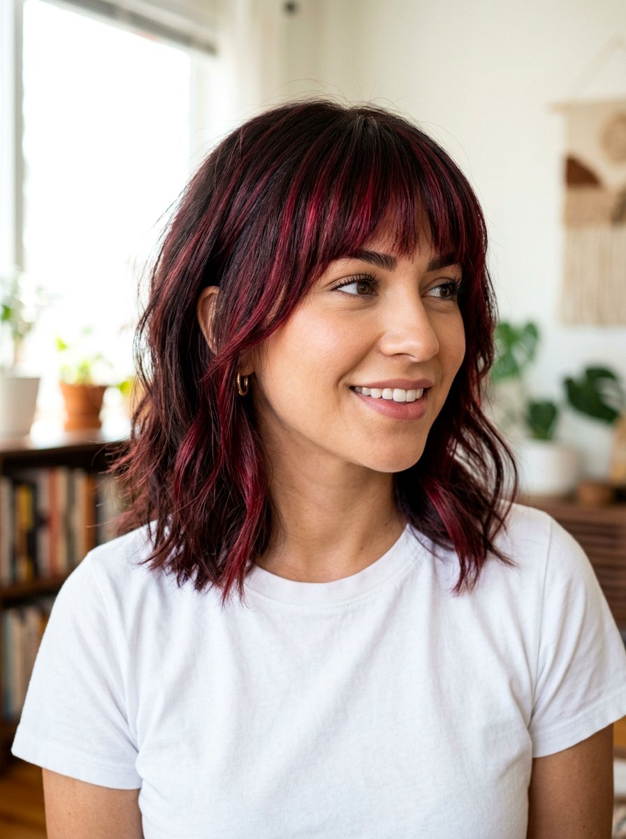 Ruby Red Highlights On Brunette With Bangs - 20 ruby red highlights on brunette hair - 20 ruby red highlights on brunette hair