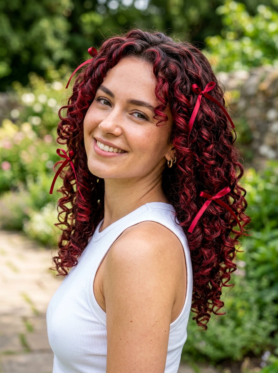 Ruby Red Highlights On Curly Brunette Hair - 20 ruby red highlights on brunette hair - 20 ruby red highlights on brunette hair