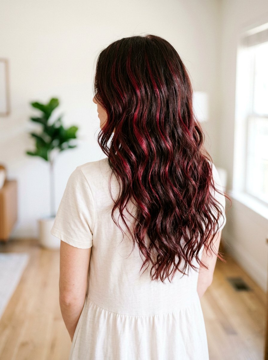 Ruby Red Highlights On Long Brunette Hair - 20 ruby red highlights on brunette hair - 20 ruby red highlights on brunette hair