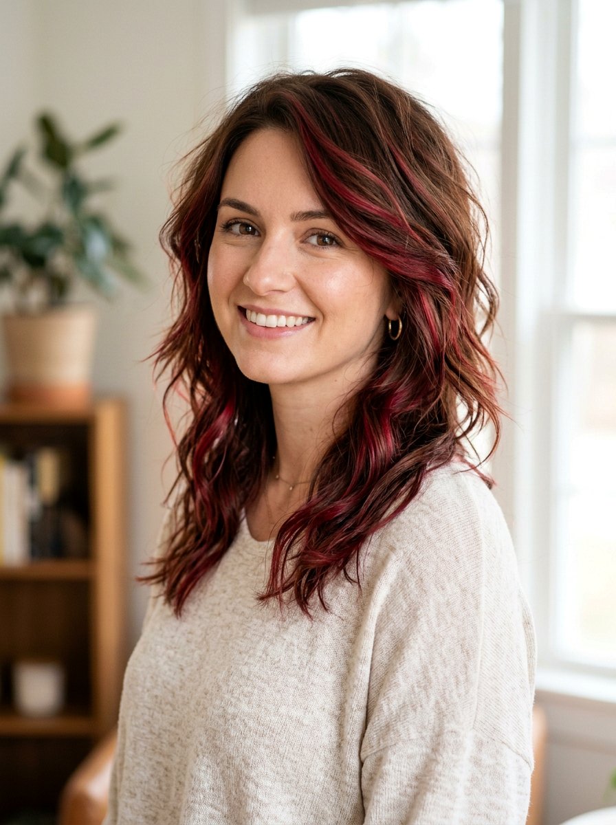 Ruby Red Highlights On Medium Brown Layered Hair - 20 ruby red highlights on brunette hair - 20 ruby red highlights on brunette hair