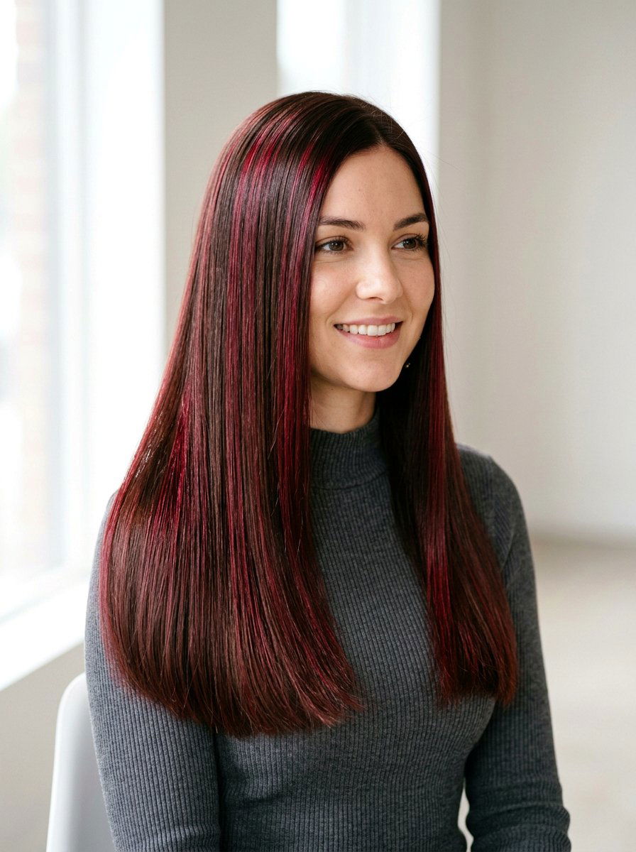 Ruby Red Highlights On Straight Brunette Hair - 20 ruby red highlights on brunette hair - 20 ruby red highlights on brunette hair