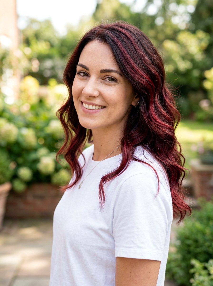20 Gorgeous Ruby Red Highlights on Brunette Hair Looks