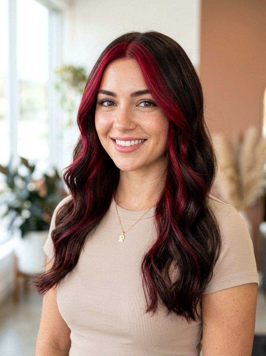 Ruby Red Money Piece On Brunette Hair - 20 ruby red highlights on brunette hair - 20 ruby red highlights on brunette hair