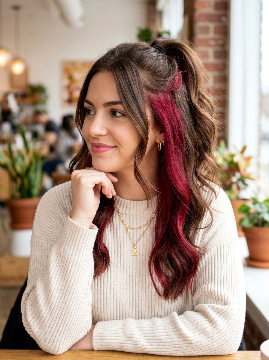 Ruby Red Peekaboo Highlights On Brown Hair - 20 ruby red highlights on brunette hair - 20 ruby red highlights on brunette hair