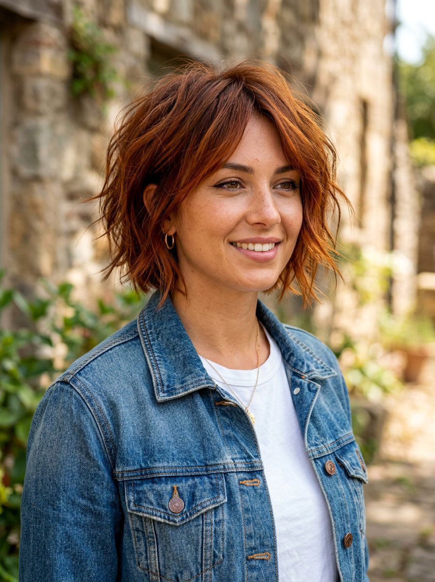 Rustic Copper Choppy Bob - 20 copper bob hair color ideas - 20 copper bob hair color ideas