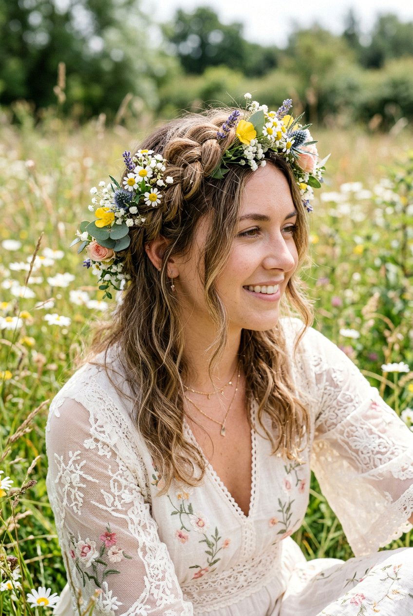 Rustic Flower Crown Braid - 20 flower crown hairstyles - 20 flower crown hairstyles