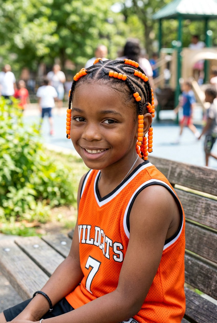 S Pattern Boys Cornrows With Orange Beads - 20 boys cornrows with beads - 20 boys cornrows with beads