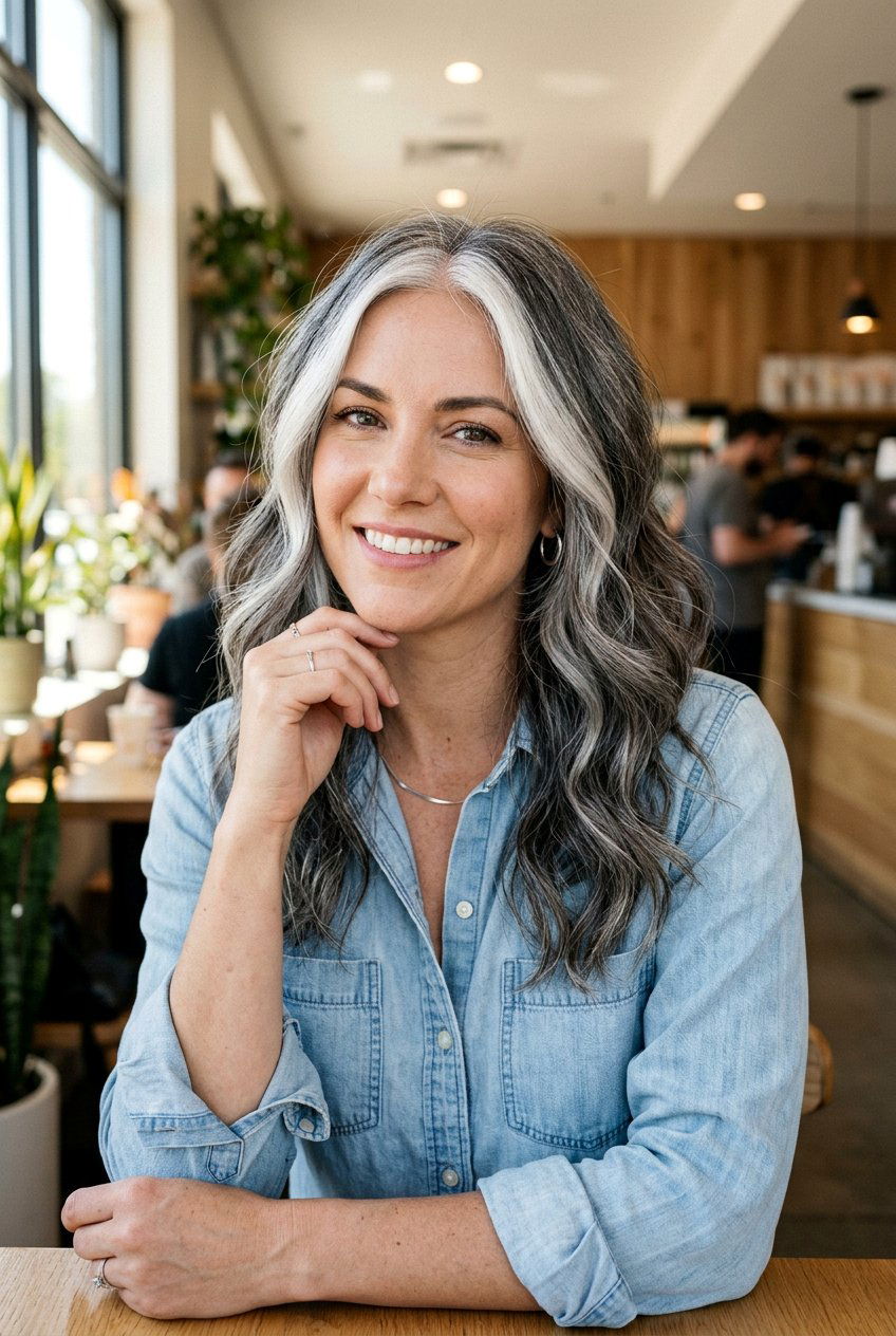 Salt And Pepper Balayage With Money Piece - 20 salt and pepper balayage - 20 salt and pepper balayage