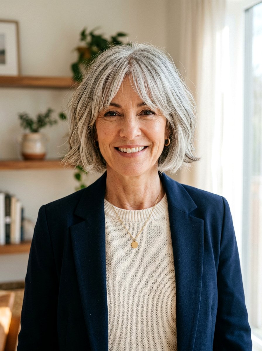 Salt And Pepper Bob With Curtain Bangs - 20 salt and pepper bob for older women - 20 salt and pepper bob for older women