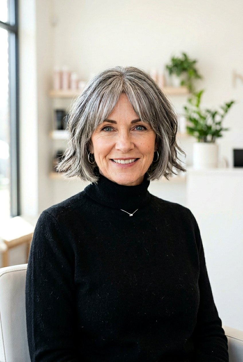 Salt And Pepper Bob With Curtain Bangs - 20 gray hair with curtain bangs - 20 gray hair with curtain bangs
