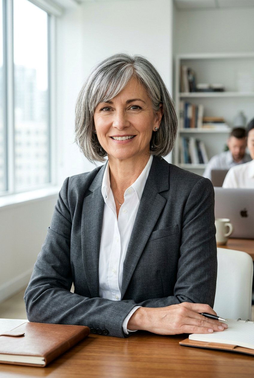 Salt And Pepper Bob With Side Fringe - 20 side swept fringe for women over 50 - 20 side swept fringe for women over 50