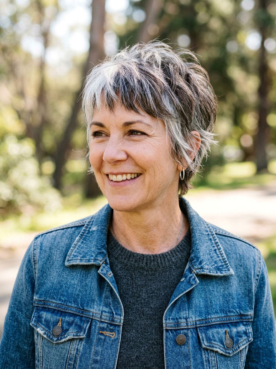 Salt And Pepper Choppy Pixie - 20 short gray pixie with layers - 20 short gray pixie with layers