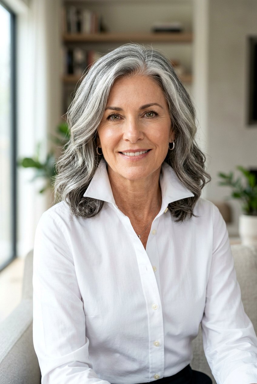 Salt And Pepper Hair With Silver Gloss - 20 natural looking silver highlights - 20 natural looking silver highlights