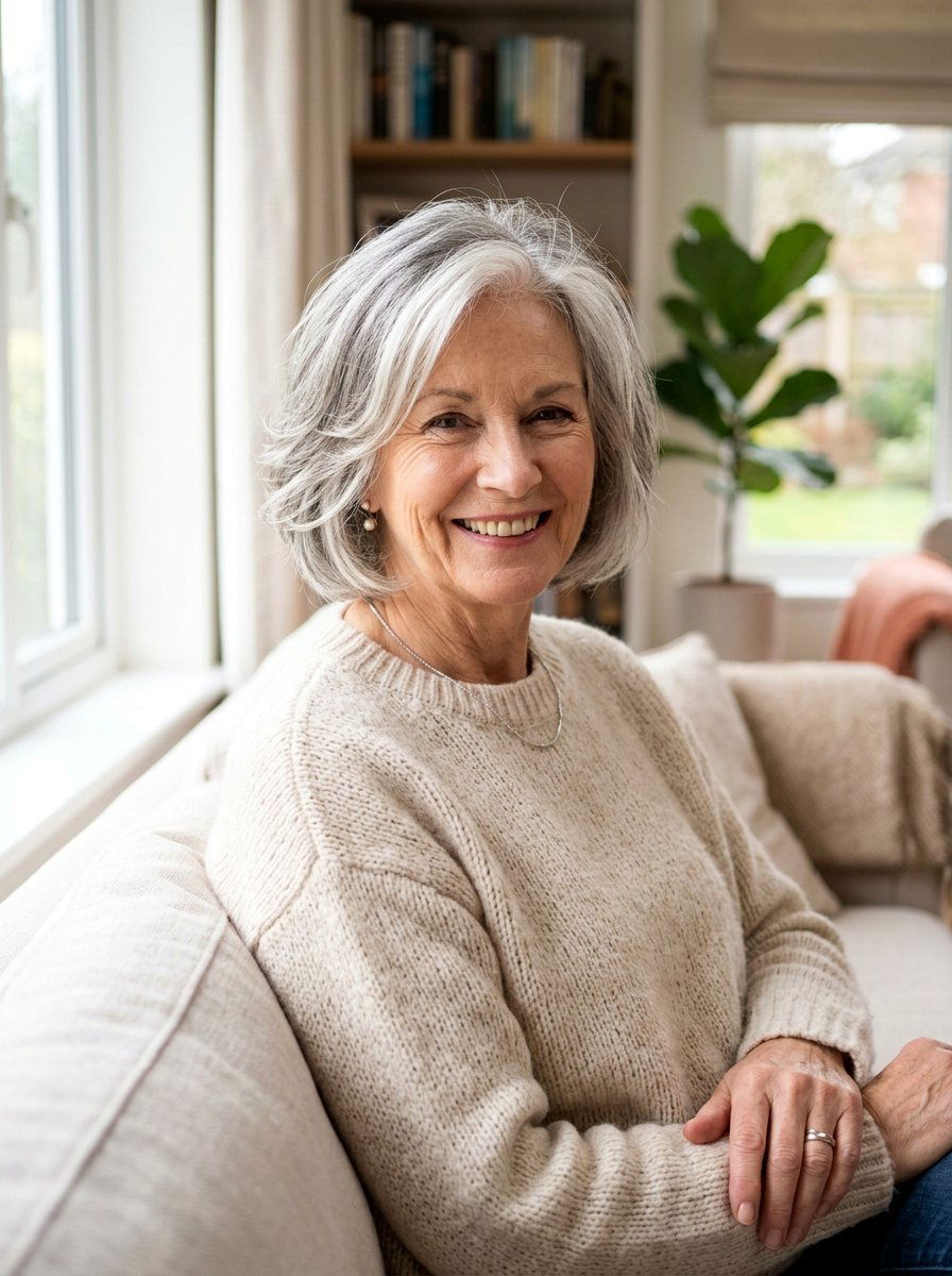 Salt And Pepper Layered Bob - 20 layered bob for women over 70 - 20 layered bob for women over 70