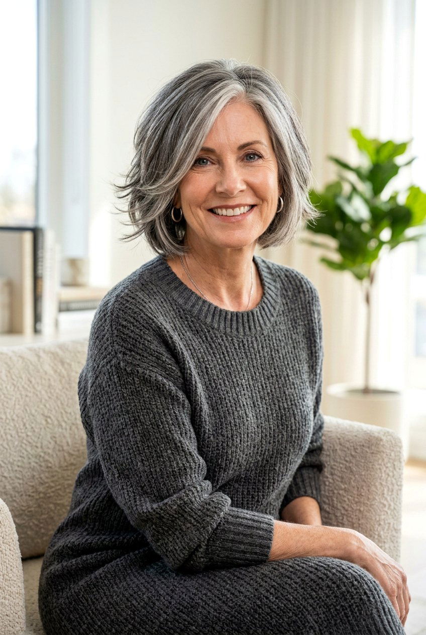 Salt And Pepper Layered Bob - 20 low maintenance layered bob for mature women - 20 low maintenance layered bob for mature women