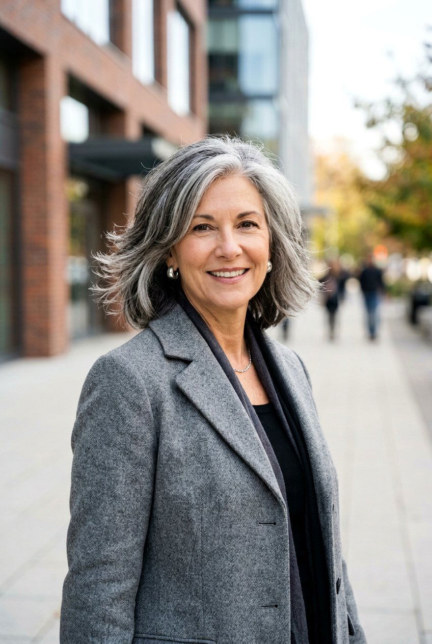 Salt And Pepper Layered Bob - 20 business casual bob for mature women - 20 business casual bob for mature women