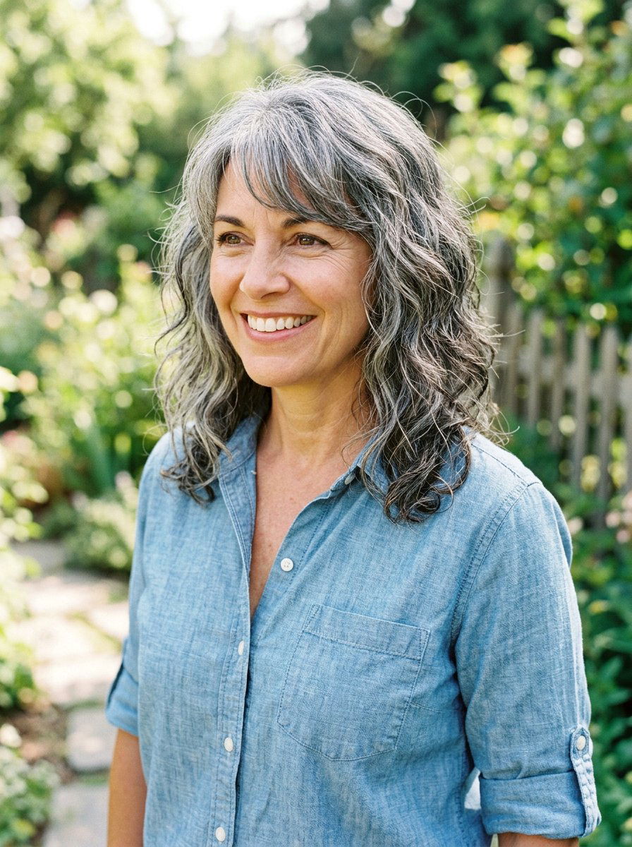 Salt And Pepper Medium Wavy Shag Over 50 - 20 wavy shag for women over 50 - 20 wavy shag for women over 50