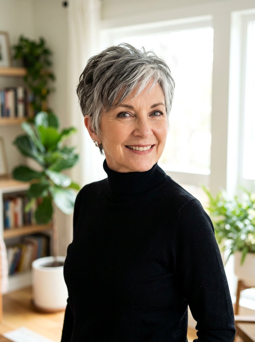 Salt And Pepper Pixie - 20 short textured pixie for women over 60 - 20 short textured pixie for women over 60