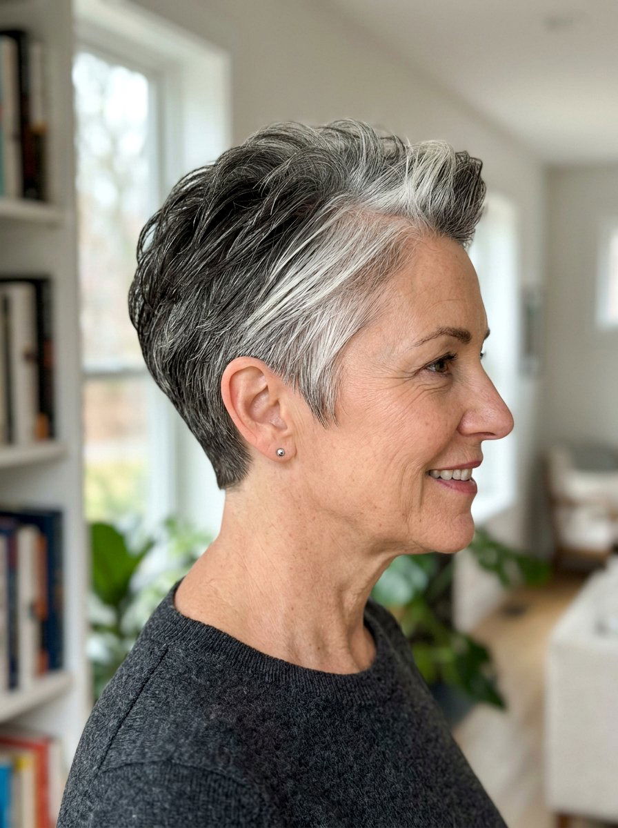 Salt And Pepper Pixie - 20 sleek pixie for older women - 20 sleek pixie for older women
