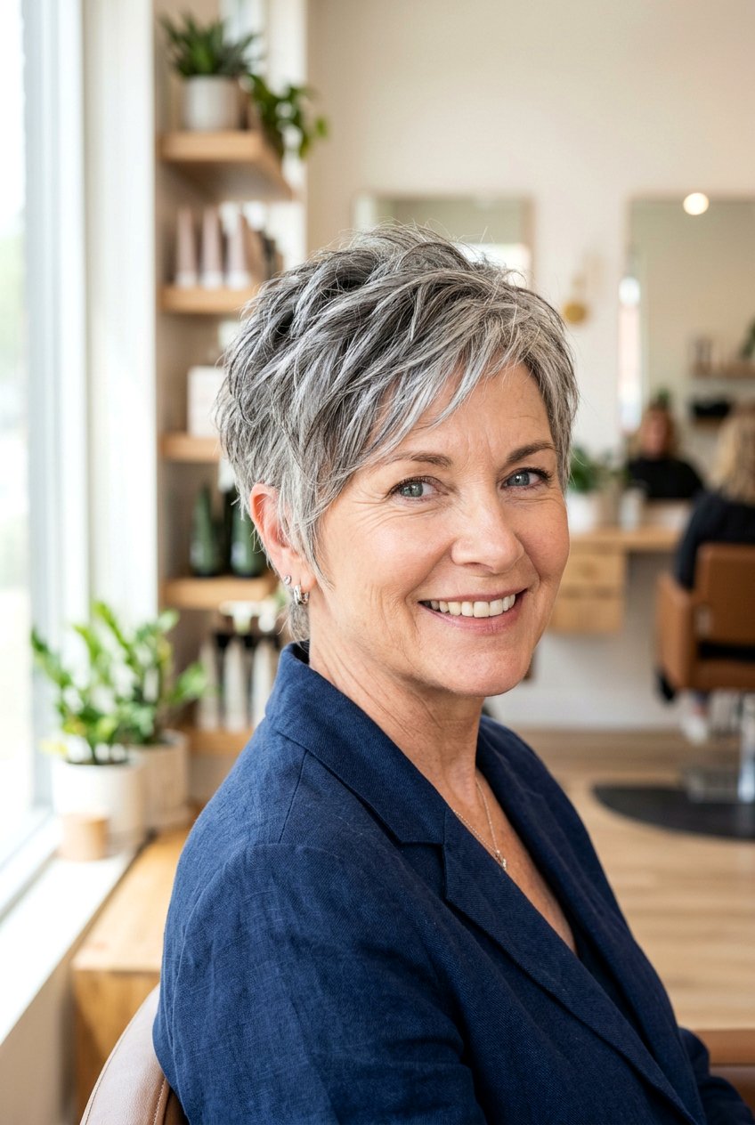Salt And Pepper Pixie - 20 short hairstyles for women over 40 - 20 short hairstyles for women over 40
