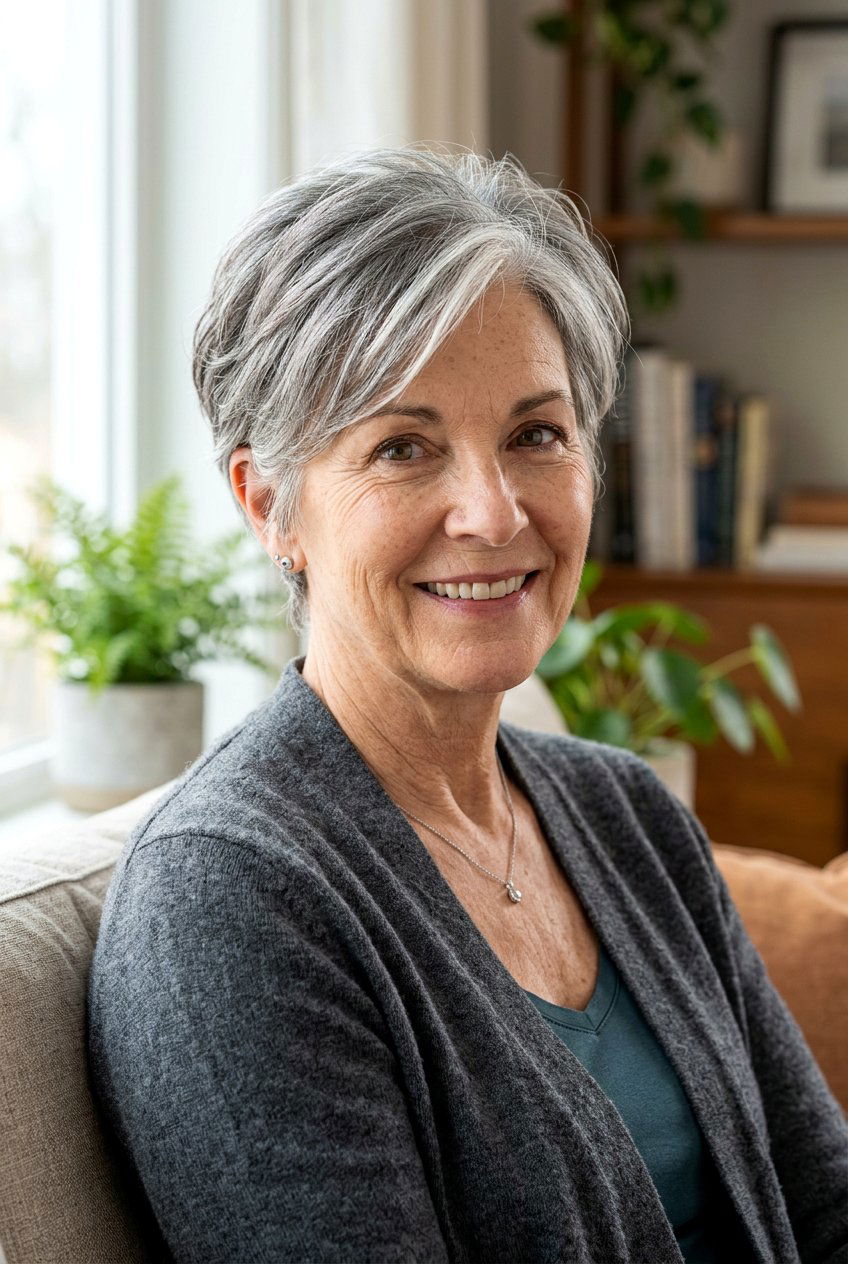 Salt And Pepper Pixie Cut - 20 pixie cuts for older women - 20 pixie cuts for older women