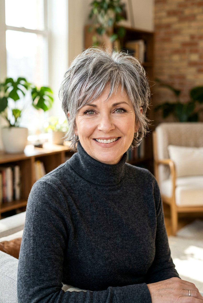 Salt And Pepper Pixie Shag - 20 modern shag for mature women - 20 modern shag for mature women