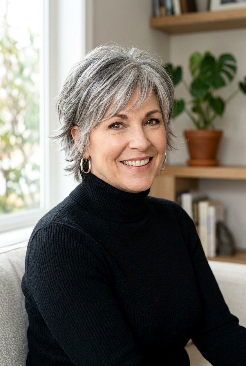 Salt And Pepper Pixie Shag - 20 low maintenance shag for mature women - 20 low maintenance shag for mature women