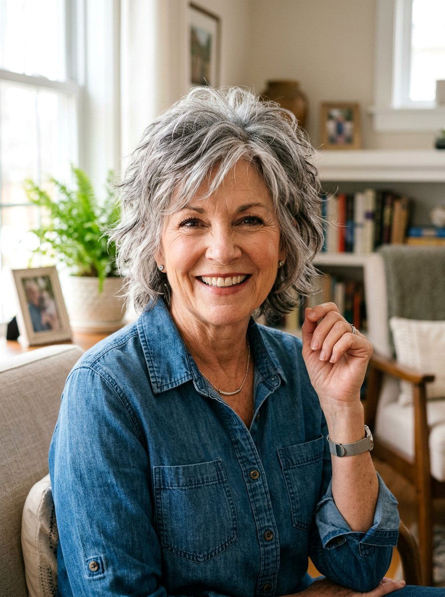 Salt And Pepper Shag - 20 youthful gray hairstyles for older women - 20 youthful gray hairstyles for older women