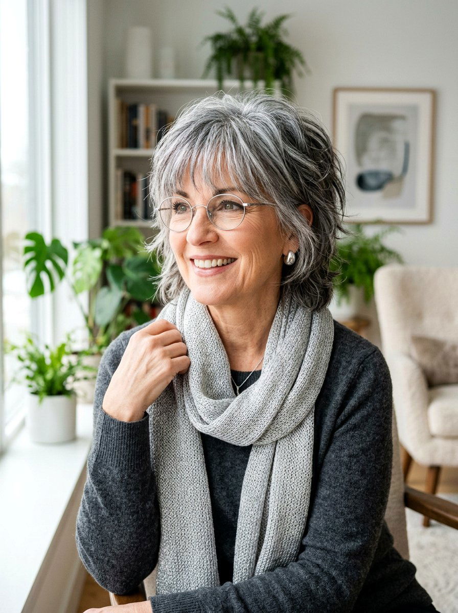 Salt And Pepper Shag - 20 shoulder length shag for women over 50 - 20 shoulder length shag for women over 50