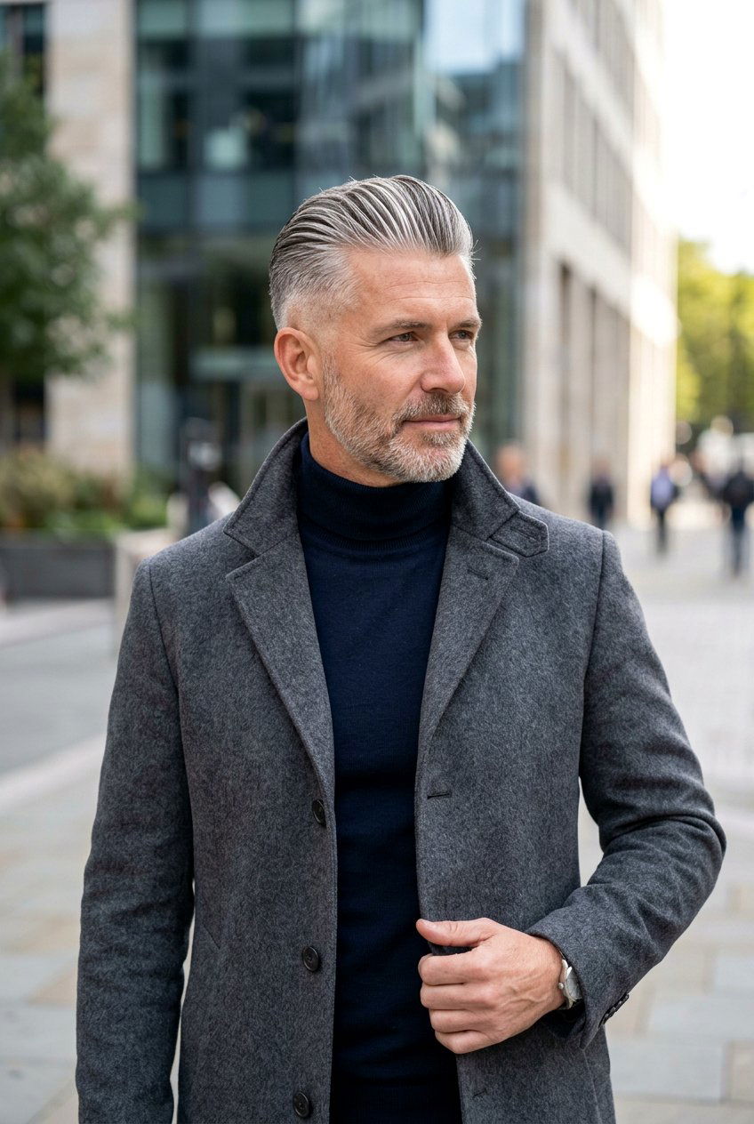 Salt And Pepper Slick Back Undercut - 20 undercut with slick back men - 20 undercut with slick back men