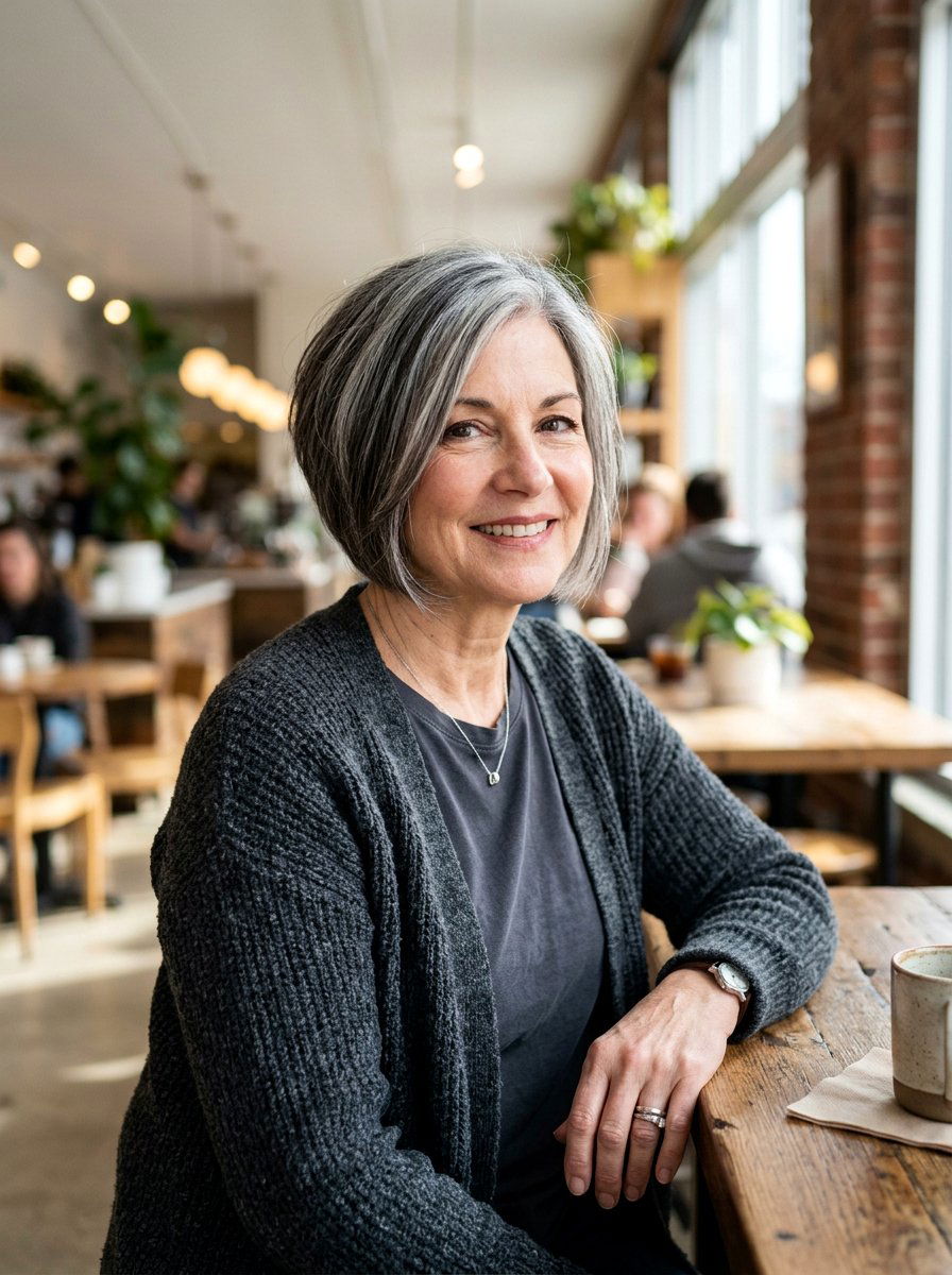 Salt And Pepper Stacked Bob - 20 stacked bob for fine gray hair - 20 stacked bob for fine gray hair