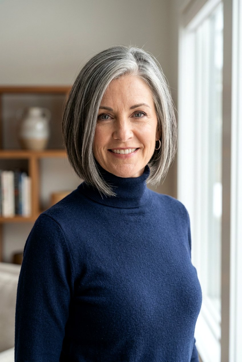 Salt and Pepper Bob with Smoky Lowlights - 20 salt and pepper blend with lowlights - 20 salt and pepper blend with lowlights