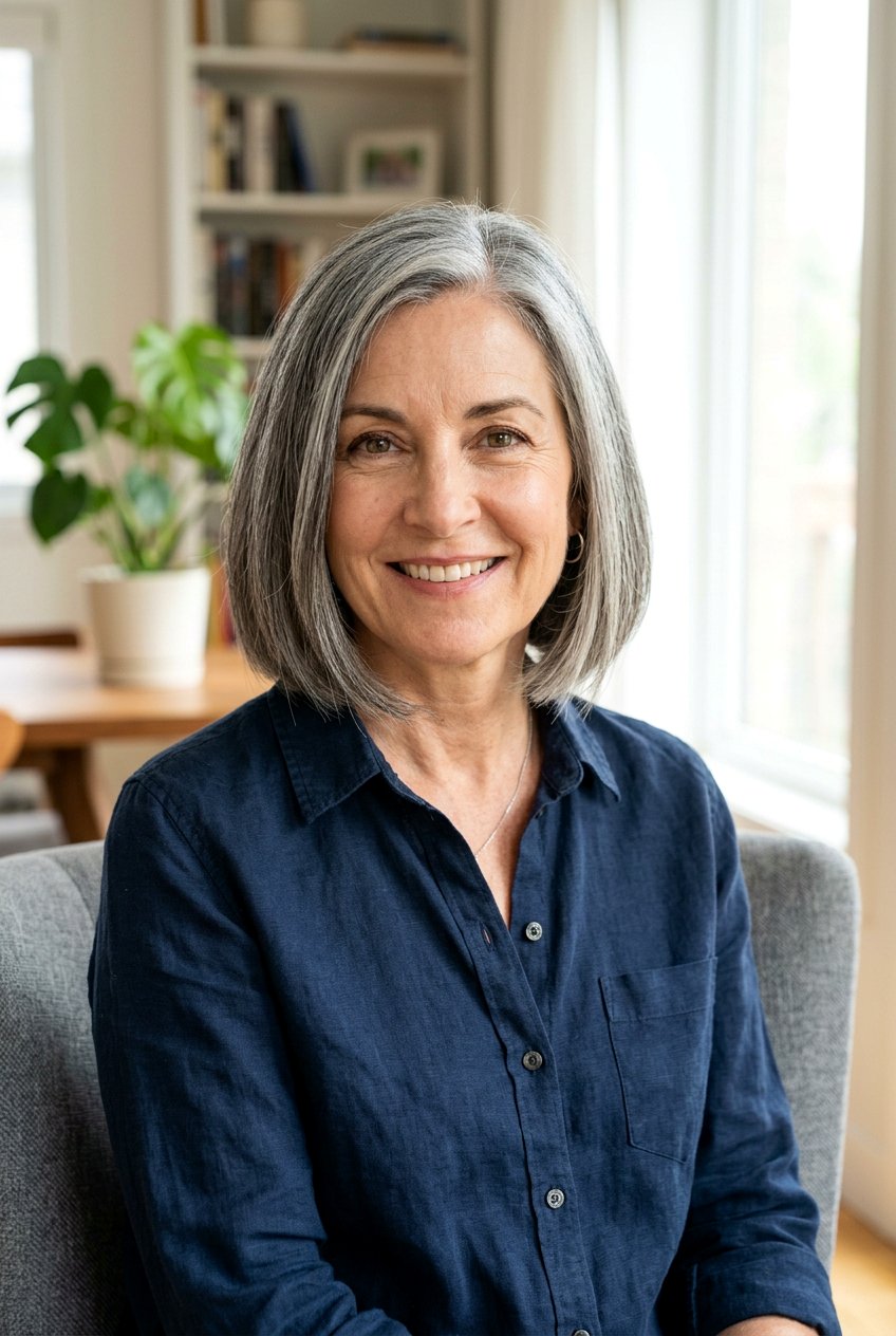 Salt and Pepper Gray Bob - 20 mom low maintenance gray bob - 20 mom low maintenance gray bob