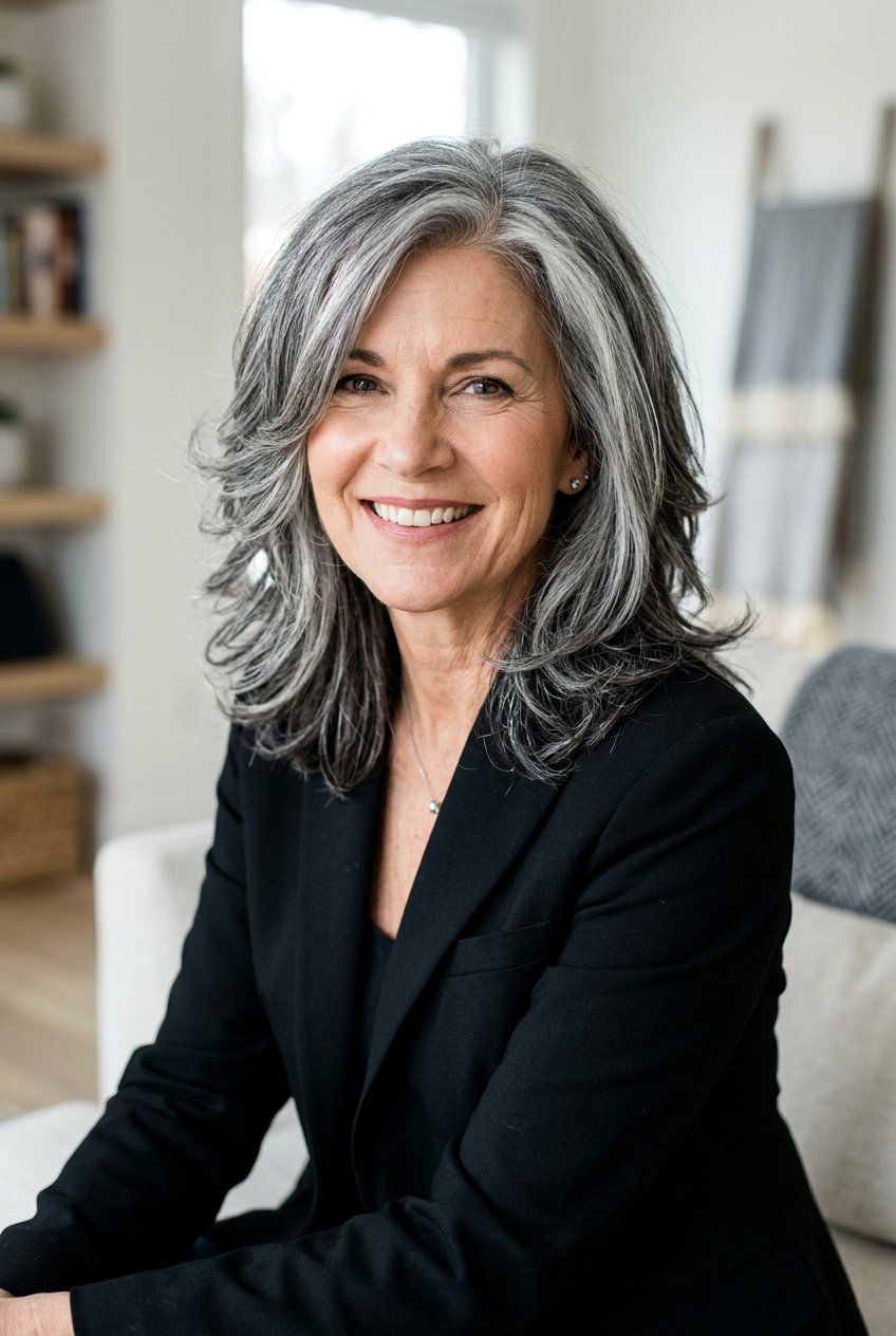 Salt and Pepper Hair with Charcoal Lowlights - 20 salt and pepper blend with lowlights - 20 salt and pepper blend with lowlights