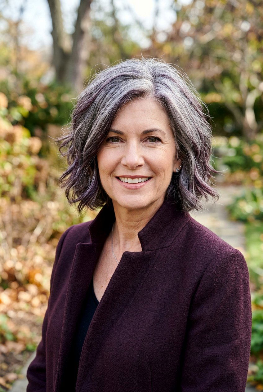 Salt and Pepper Hair with Plum Lowlights - 20 salt and pepper blend with lowlights - 20 salt and pepper blend with lowlights