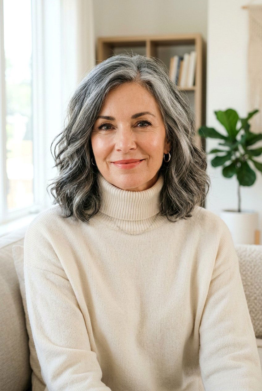 Salt and Pepper Lob - 20 low maintenance gray bob haircut - 20 low maintenance gray bob haircut