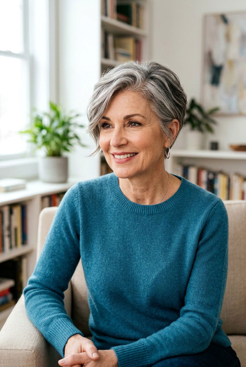 Salt and Pepper Pixie - 20 low maintenance pixie for mature women - 20 low maintenance pixie for mature women