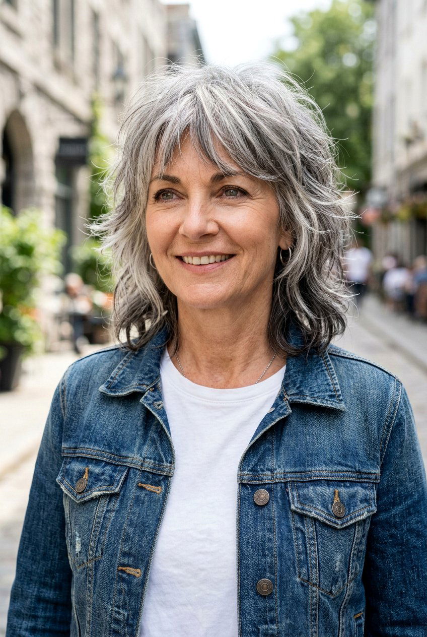 Salt and Pepper Shag with Graphite Lowlights - 20 salt and pepper blend with lowlights - 20 salt and pepper blend with lowlights