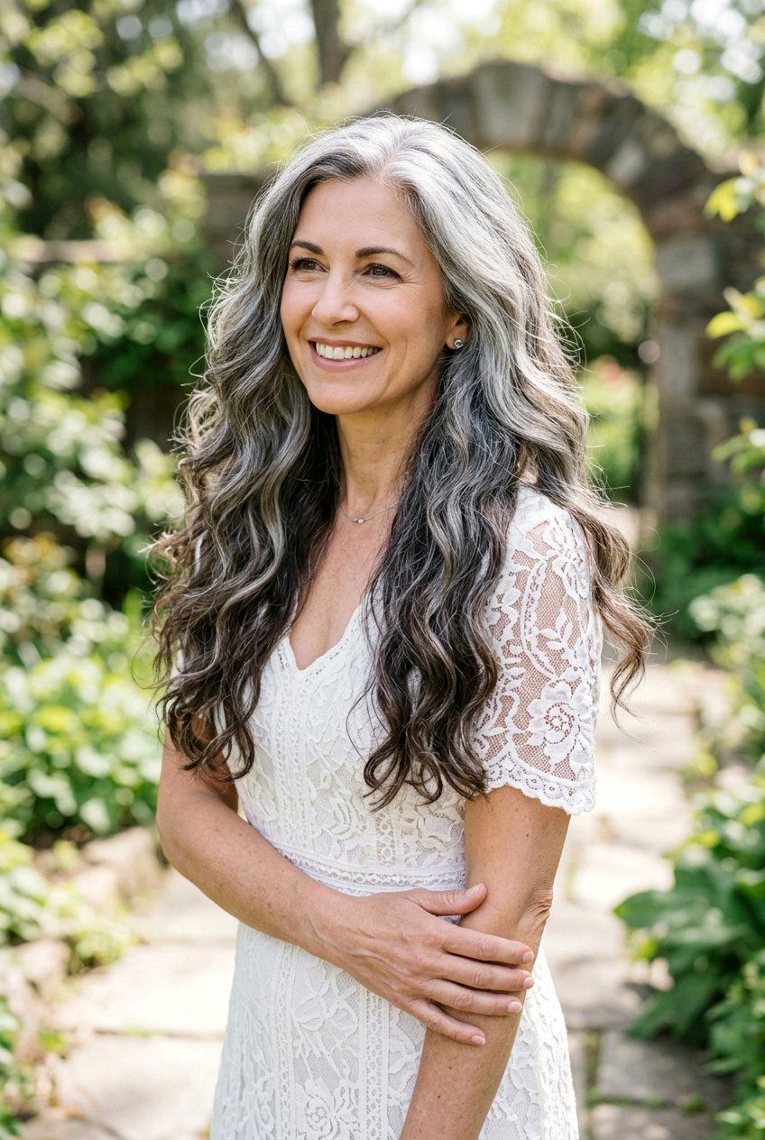 Salt and Pepper Waves with Espresso Lowlights - 20 salt and pepper blend with lowlights - 20 salt and pepper blend with lowlights