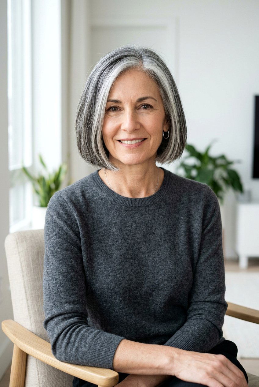 Salt and pepper bob - 20 gray transition bob hairstyle - 20 gray transition bob hairstyle