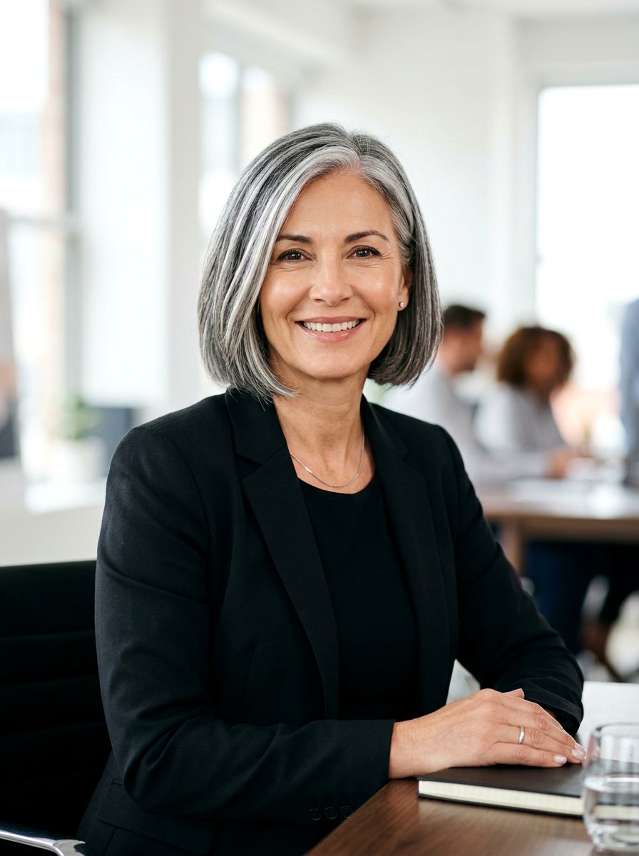 Salt and pepper bob with bright silver highlights - 20 salt and pepper highlight ideas - 20 salt and pepper highlight ideas