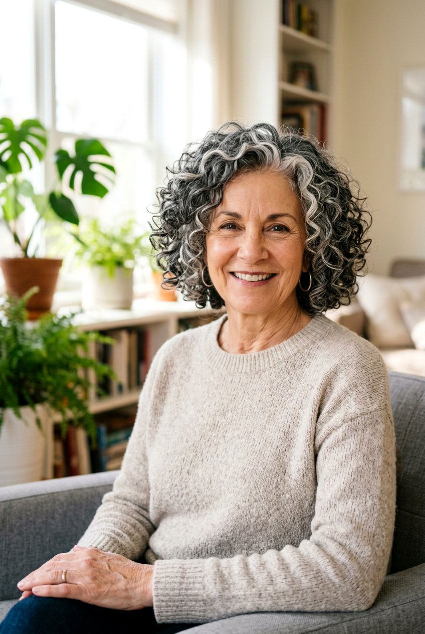 Salt and pepper curly bob - 20 curly hairstyles for older women - 20 curly hairstyles for older women