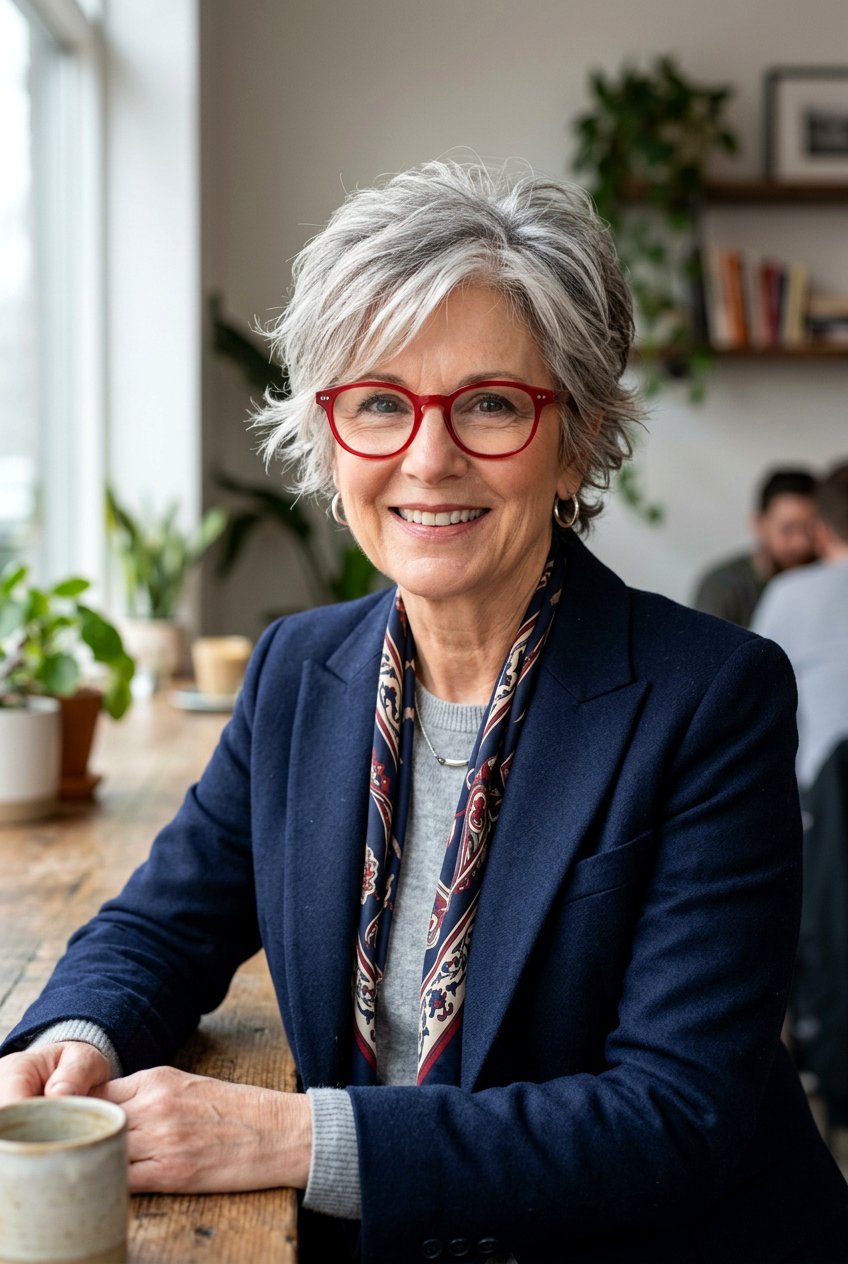 Salt and pepper feathered pixie for glasses - 20 feathered pixie for women with glasses - 20 feathered pixie for women with glasses