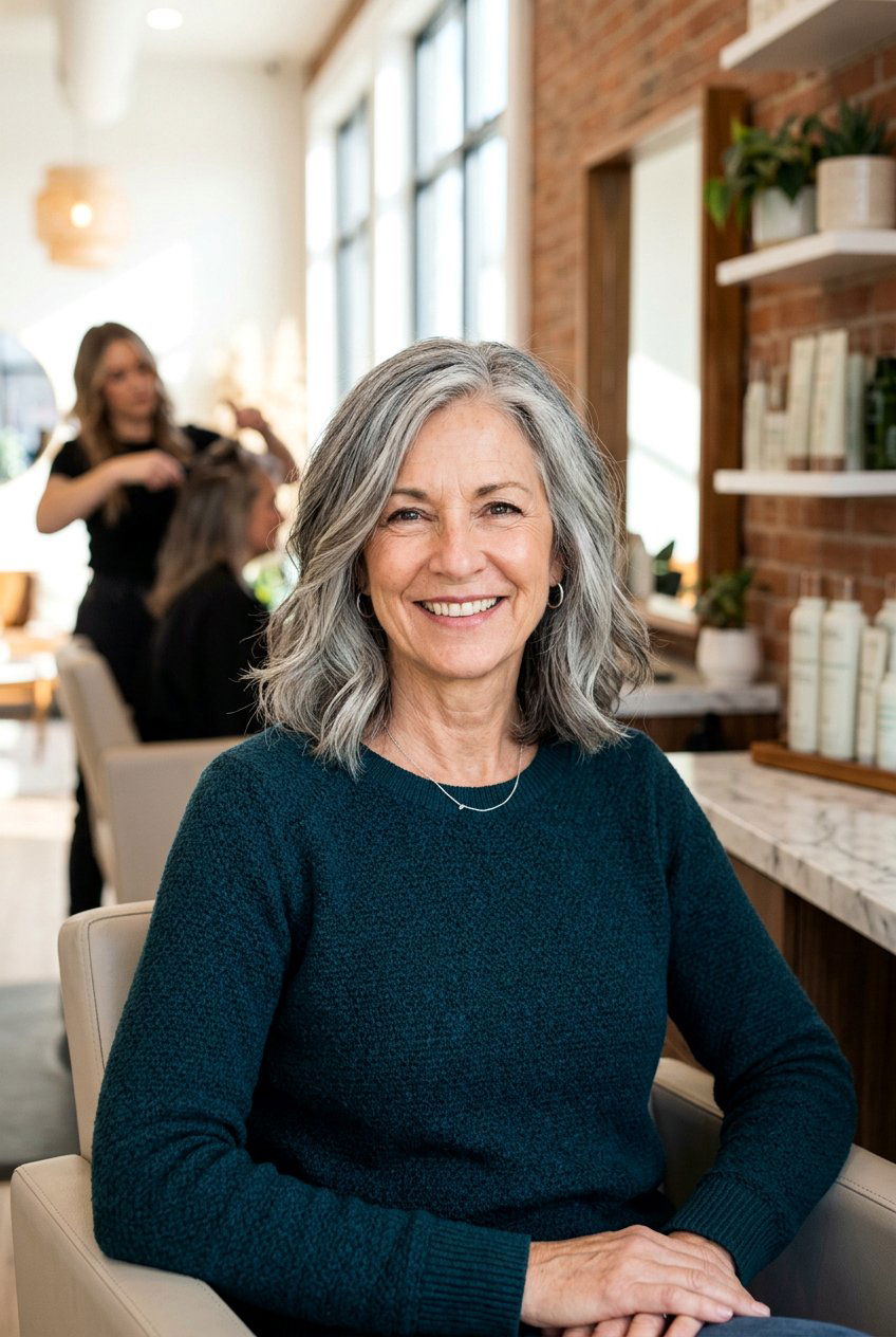 Salt and pepper lob - 20 medium hairstyles for women over 60 - 20 medium hairstyles for women over 60