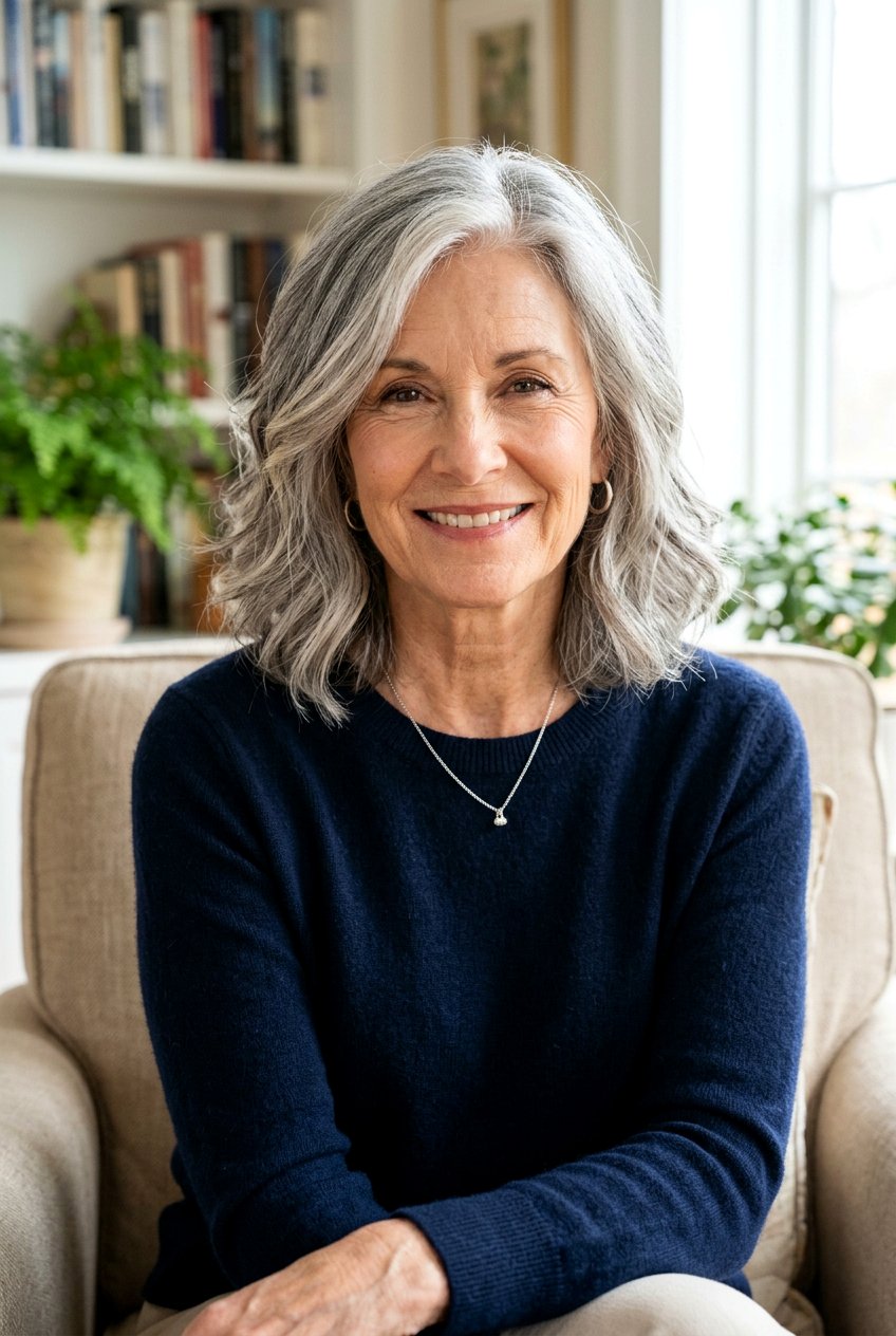 Salt and pepper lob - 20 gray hairstyles for older women - 20 gray hairstyles for older women