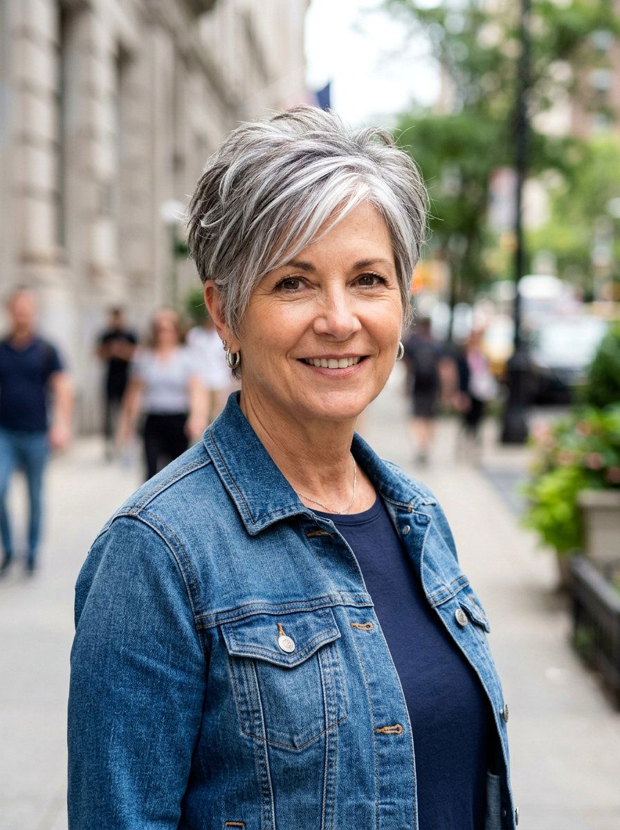 Salt and pepper pixie cut with silver highlights - 20 salt and pepper highlight ideas - 20 salt and pepper highlight ideas