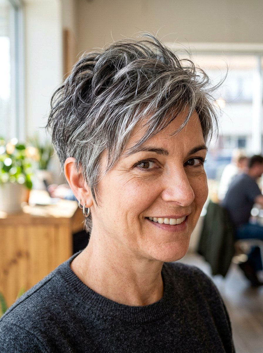 Salt and pepper textured pixie - 20 wispy pixie haircut for older women - 20 wispy pixie haircut for older women