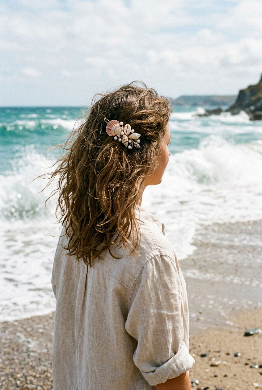 Saltwater Waves With A Sea Shell Clip - 20 beach hairstyle with saltwater waves - 20 beach hairstyle with saltwater waves